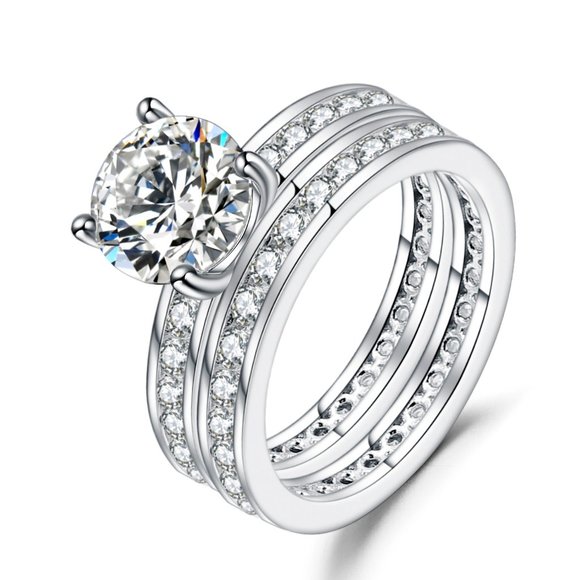 Bridal Set, Engagement Ring with a channel set
